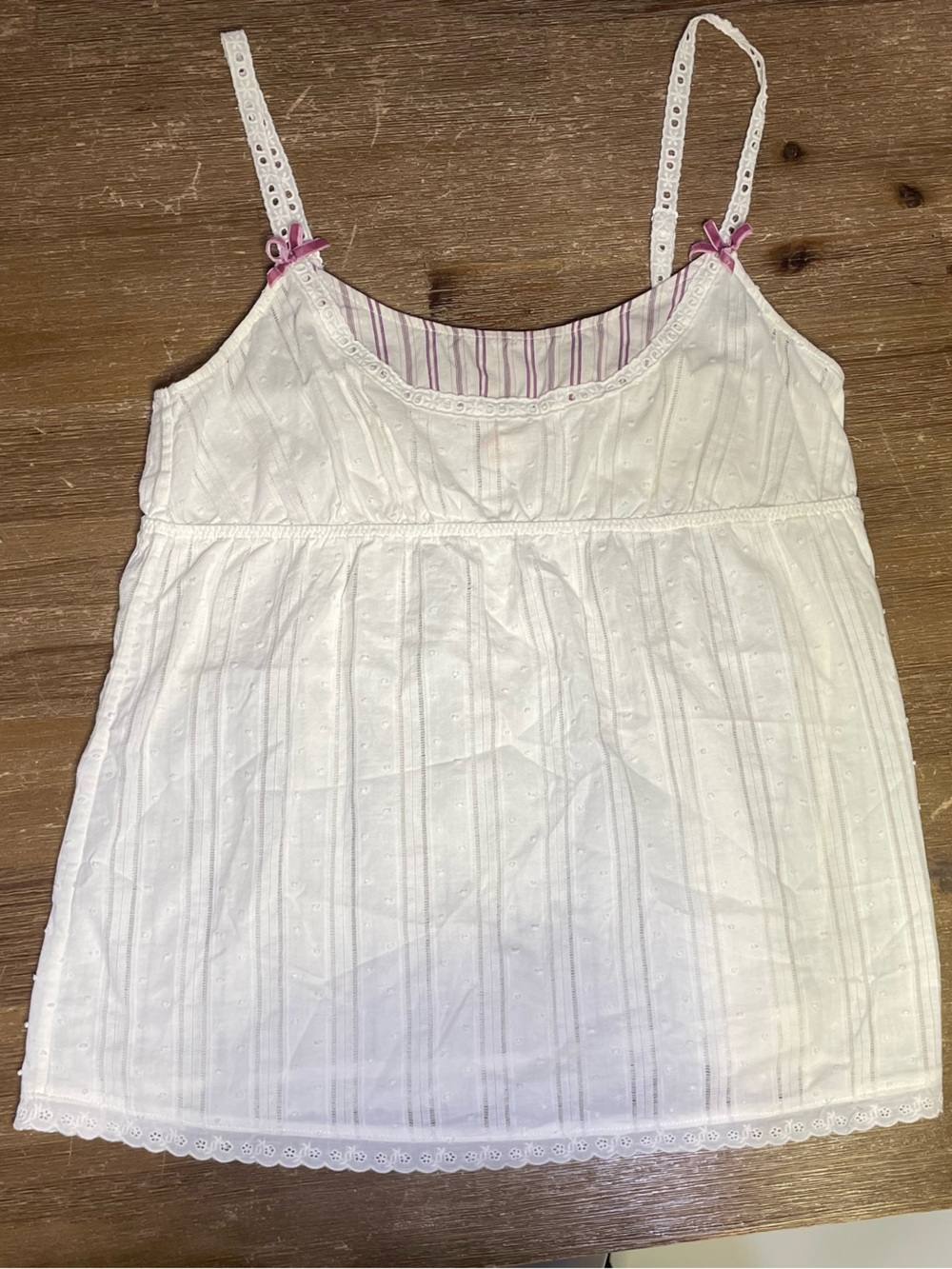 Coquette Women's White Eyelet Cotton Camisole with Purple Accent